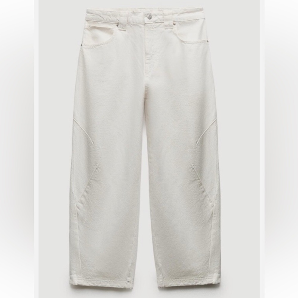 Zara Mid Waist Cropped Barrel Jeans